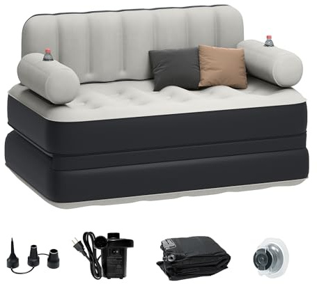YITAHOME Queen Size Air Sofa Bed Mattress with Headboard and Pump, Blow Up Couch Inflatable Bed for Home Living Room, 79 x 60 x 25 (Black)
