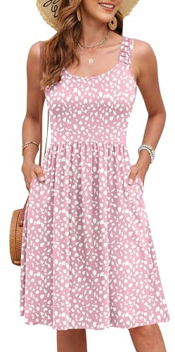 WNEEDU Damen Ärmelloses Knielange Sommerkleid Rosa Blumendruck M