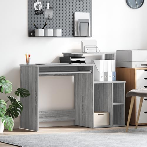 IBUQDDV Schreibtisch mit Stauraum Grau Sonoma 120,5x44x88,5 cm Spanplatte, Büro Schreibtisch mit integrierten Regalen, Kratzfeste Oberfläche, minimalistisches Design für Heimbüro,