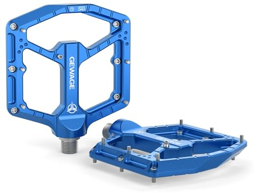 GEWAGE MTB pedaler professionell utgåva – CNC-aluminium, 9/16 tum kromoly-axel, 14 höjdjusterbara stift, ultratunn design utan ändlock, reservstift och verktyg (blå)