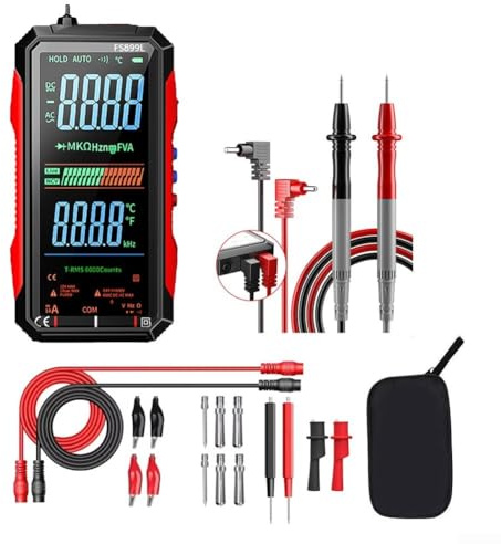 Digital Multimeter with USB-C Rechargeable for battery, True RMS AC/DC Voltage Current, Capacitance, Resistance, for frequency, Continuity, NCV Detection, Large Backlit(FS899L +16-in-1 cable+bag)