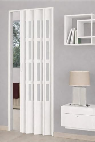 Falttür mit Fenster, weiß, mit Griff und Magnetverschluss, Höhe 214 cm, Breite 82 cm, Höhe 214 x 82 cm, anpassbar
