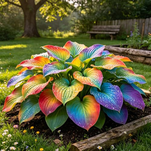 Rizoma Esotico di Hosta, Fogliame Multicolore, Tollerante Freddo e Ombra-4bulbi-C