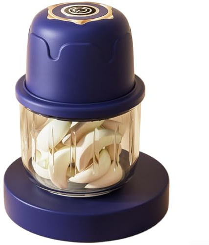 Picadora de ajo eléctrica portátil, procesador de alimentos inalámbrico, recipiente de vidrio de 350 ml, 6 cuchillas de acero, picado rápido para alimentos para bebés, cebollas, azul (350 ml, azul)