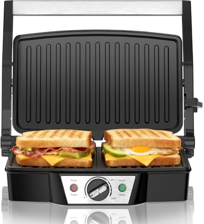 SUPERLEX Barbacoa de contacto 1500 W, parrilla eléctrica, parrilla de mesa, 180 grados, plegable con regulación de temperatura, placas antiadherentes, mango de acero inoxidable para panini, tostadas