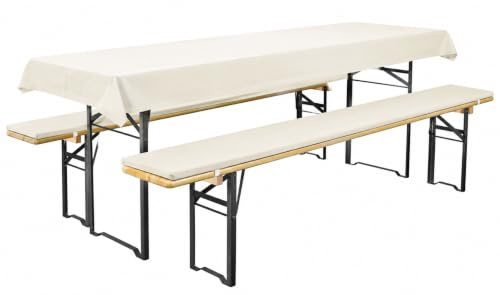Brandsseller Auflagenset für Bierzeltgarnituren 3-teilig 2 Bankauflagen gepolstert 220x25 cm und 1 Tischdecke 240x90 cm für alle gängigen Festzeltgarnituren Bierbankauflagen Outdoor - Ecru
