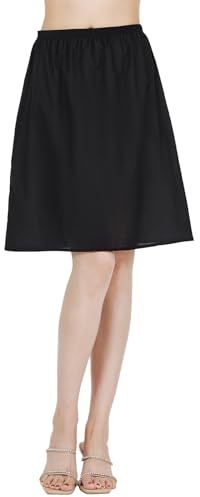 BEAUTELICATE Femme Jupon Lingerie sous-Jupe sous-Robe en 100% Coton Court Mi-Long Fond De Jupe pour Fille Été Noir - 50cm, M