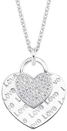 s.Oliver Kette mit Anhänger 925 Sterling Silber Damen Halsschmuck, mit Zirkonia synth., 72+5 cm, Silber, Herz, Kommt in Schmuck Geschenk Box, 2026089