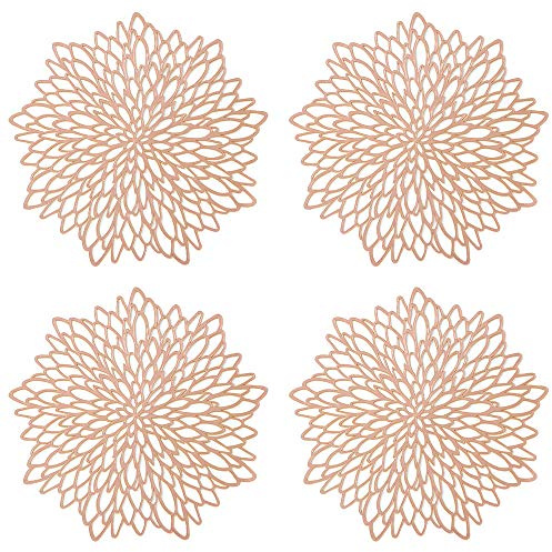 GLOBALDREAM Ausgehöhlte Runde Tischsets, 4 Stück Tischuntersetzer Platzset Tischset Vinyl Hohl Platzsets Abwischbar PVC Platzdeckchen für Küche, Zuhause, Speisetisch (Roségold, 38cm)