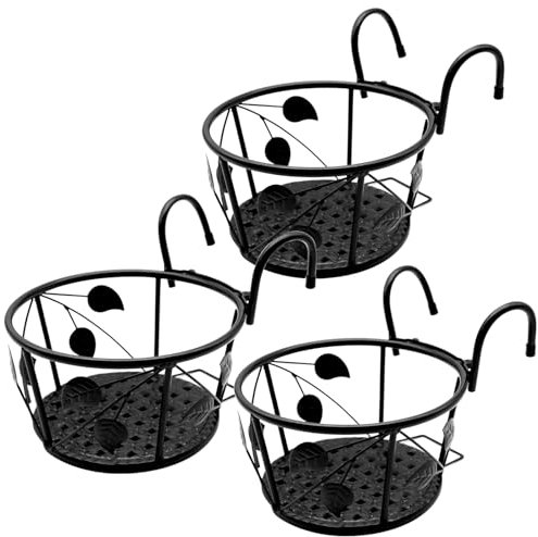 NILICAN Cestas Colgantes de Hierro Forjado para Colgar cestas de Flores para Balcones caseros, Productos de Hierro para Plantas cultivadas en el hogar Traje de Tres Piezas (Negro)