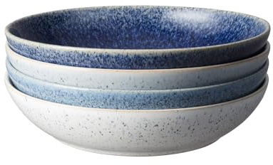 Denby - Studio Blue Pasta Bowls Set of 4 - Dishwasher Microwave Safe Crockery 1050ml 22cm - 4 Stunning Shades of Blue Ceramic Stoneware Tableware - Chip & Crack Resistant
