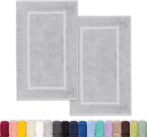 Lavea® 2er Set Badematte, Badteppiche 50×80 cm, Badvorleger, 100% Baumwolle Frottier, 800 g/m² extra saugstark, waschbar 60°C, pflegeleicht, Serie Elena, Badezimmerteppich, Silber