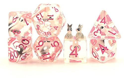 World of Dice - Rabbit Edition - Pen and Paper Würfel Set, 7-teilig, Rollenspiel-Würfel aus Kunststoff, pink
