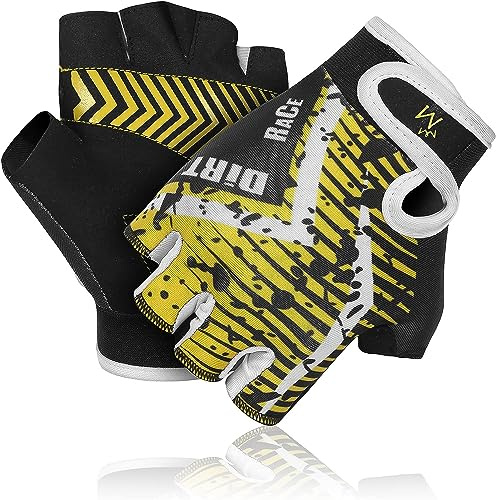 MARIB Cycling Gloves for Kids Half Finger Children Bicycle Outdoor & Gym Glove for Junior Toddler Boys Girls for Riding Biking Sports are Non-Slip, Youth Age 2-10 (Yellow, Year 7-8)