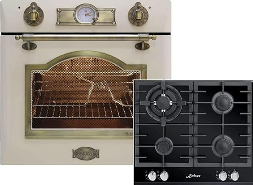 Kaiser Küchengeräte EH 6355 ElfEm+KCG 6380 Turbo - Kit four - Autonome, rétro, tournebroche, 8 fonctions + plaque de cuisson à gaz encastrable 60 cm, noir, verre, gaz naturel/propane, 3,8 kW WOK