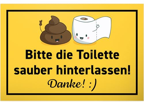 DankeDir! Bitte Toilette sauber hinterlassen - Schild 30 x 20 cm - Toilettenschild Kloschild Klo Schild lustig zum aufhängen - Deko witzig Türschild Gästetoilette Herren Wand Gäste WC