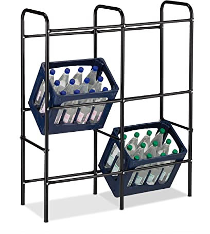 Relaxdays Getränkekistenregal, HxBxT 116 x 95 x 34 cm, Getränkekistenständer für 6 Kisten, Stahl, Getränkeregal, schwarz