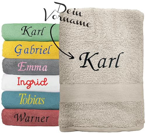 KDO MAGIC Handtuch personalisiert - Badetuch mit Namen - Duschtuch Bestickt 100% Baumwolle - Geschenkidee zum Junge, mädchen, Frau, Mann (70 x 130 cm, Taupe)