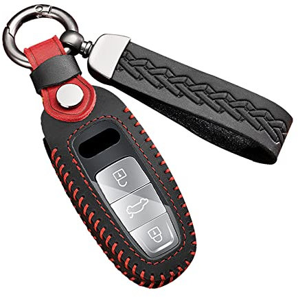 ontto Autoschlüssel Hülle Cover Schlüsselhülle Passt für Audi A3 A4 B9 A6 C8 A7 S7 4K A8 D5 S8 Q7 SQ8 E-tron 2018-2023 Leder Schutzhülle Schlüsselanhänger Schlüsseletui Schlüsselbox-Schwarz D