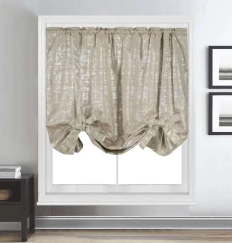 Thermal Blackout Tie-up Blind Metallic Sparkle Curtain Bling Panel (Beige, Width 55 x Drop 60)