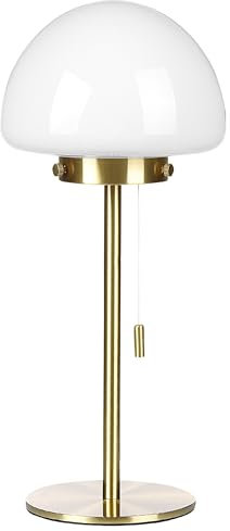 Beliani Minimalistische Tischleuchte mit Zugschalter Lampenschirm aus Glas mit Metallsockel Gold Moruga