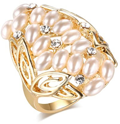 YAHOYA Neues Blatt Perlenring für Frauen Mode Gold Farbe Österreichischer Kristall CZ Große Ringe Hochzeitsschmuck