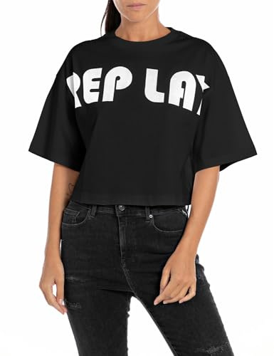 replay cropped T-shirt för kvinnor, 098 svart, L