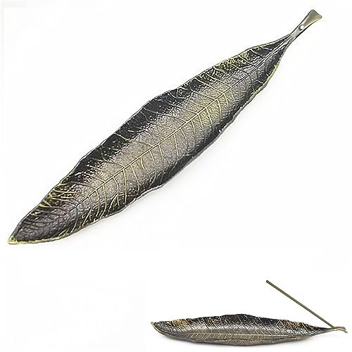Metall Blätter Ash Catcher YUNYAN Lange Räuchergefäß Raucherstabchenhalter Aschefänger Incense Holder Räuchergefäß Halter Blatt 21cm für Yoga Meditation Büro Wohnkultur (Bronzefarbe)