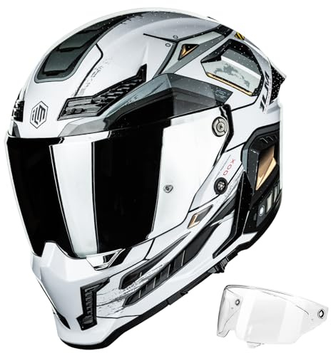 ILM Motorcycle Helmets for Adult Men Women Full Face DOT ECE Powersports Dual Visor Street Racing Helmet with Pinlock Cascos para Motos Model MF509 (Cyborg Gray, L)