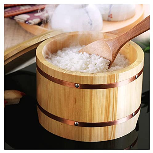 KARFRI Große hölzerne Rührschüssel, Sushi-Reis-Rührwanne mit Deckel und Kupferbändern für Sushi Chef Restaurant, 30 cm (24 cm)