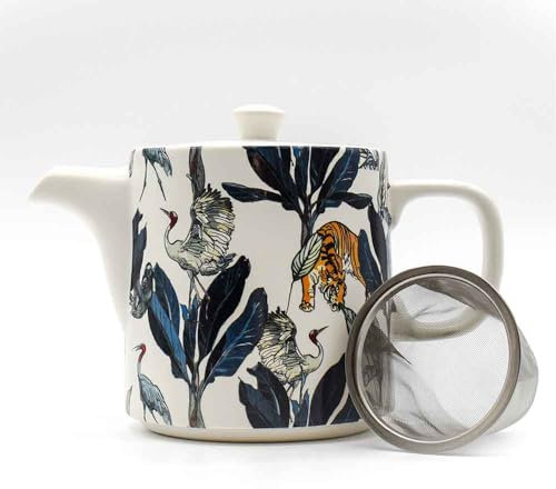 Upper Street Islington Jungle Ceramic Teapot with Stainless Steel Infuser - 1L Teapot for 4-6 Cups, Vintage Jungle Pattern, Loose Leaf or Teabag Brewer, Non-Drip Spout, Dishwasher Safe