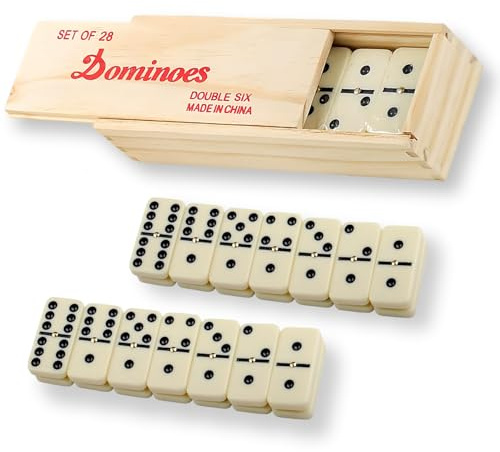 RONGZUBAT Traditional Double Six Dominoes Set,28 Pieces Double 6 Professional Domino Set,Metal Retro Tin Wooden Box,Double 6 Professional Domino Set 28 Tiles Dominoes Set Traditional Games