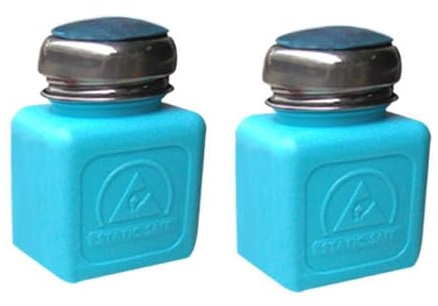 ESD-Lösungsmittel-Flasche, antistatisch, quadratisch, One-Touch-Presse, Edelstahl-Flüssigkeitsspender, Pumpe zum Reiben von Alkohol/Nagellack, Make-up-Entferner, 2 Stück