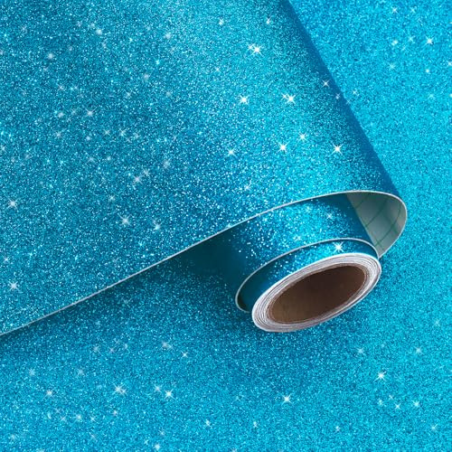 VaryPaper Tapete Selbstklebend Glitzer Blau Klebefolie Möbel 40cmx200cm Möbelfolie Blau Glitzer Folie Selbstklebend Tapeten Wohnzimmer Kinderzimmer Schrankfolie Basteln Folie Glitzereffekt