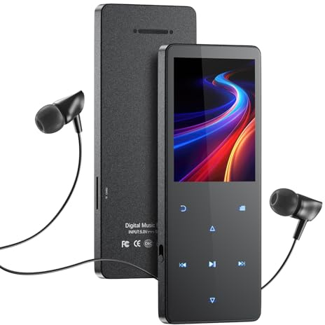 64GB MP3 Player with Bluetooth 5.3 Portable Music Player for Kids HiFi Sound Shuffle Single Loop Folder Loop Built-in Speaker Voice Recorder FM Radio Pedometer Supports Up to 128GB TF Card