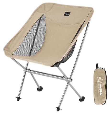 Naturehike Silla de camping ultraligera plegable paquete pequeño es de 150 kg para pesca, pícnic, senderismo al aire libre (caqui M)