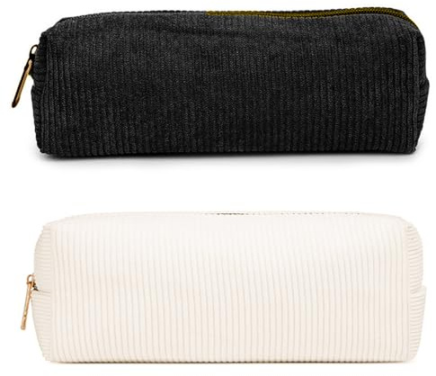 Zasvec Mäppchen Cord-Stoff 2 Stück Federmäppchen 21*7*6cm Stiftetasche aus Kord Stiftetasche aus Kord Federmappe mit Reißverschluss Schlampermäppchen Federtasche für Schulen, Büros (Beige, Schwarz)
