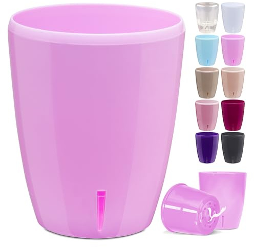 Happy Plants Pot à orchidées, diamètre : 12,5 cm, avec indicateur de niveau d'eau intégré, pot de fleurs auto-arrosage avec mèche, système d'auto-irrigation pour orchidées, lavande 1,3 l
