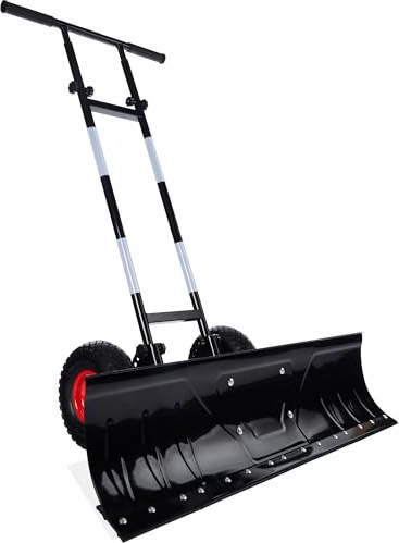 Best Choice Products Pala da neve in acciaio resistente, 91,4 cm, per vialetto con ruote, manico regolabile, lama angolata, efficiente rimozione della neve, spazzaneve con nastro riflettente di