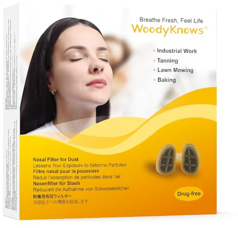 Filtri nasali WoodyKnows per attività polverose, strumento utile per lavori industriali, abbronzatura, toelettatura e pulizie domestiche (Prova S/M/L/XL, 1 filtro + 2 sostituzioni per ogni taglia)