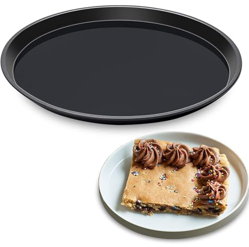 Yomvzake Cookie Cake Pan, 11 Inch Round Cake Pan Giant Shollow Cookie Pan Round Cookie Sheet Black Carbon Steel Tray Pan for Christmas Baking