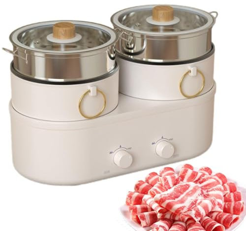 MZBDYYF Pentola a pentola Calda elettrica Split 1200w a Cottura lenta - Antiaderente, piroscafo in Acciaio Inossidabile, Doppio Rivestimento - Perfetto per Feste, riunioni familiari