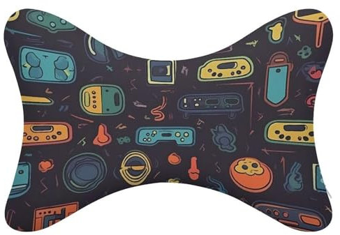 2Pcs Car Neck Pillow Ultra Comfortable Soft Car Headrest Pillow Game Video Gaming Pattern Car Seat Pillow Head Rest Cushion Universal Breathable Removable Headrest Pillow for Driving, Traveling, Home