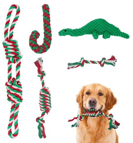 DOKI Puppy Dog Chew Toys 5pcs, Strong Dog Rope for Teeth Cleaning or Training, 100% Natural Cotton Xmas Gift Toys Set for Large Medium Dogs Pets