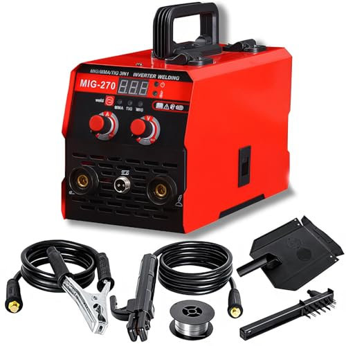 Soldador MIG portátil 3 en 1, soldador inversor MIG ARC TIG sin gas de 250 A con pantalla LED, máquina de soldadura con pistola de carrete TIG con elevación de arco MIG de alambre sólido núcleo red