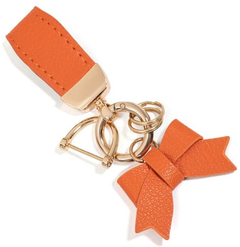 LARENNT PU-Leder Schlüsselanhänger mit Schleife - Schlüsselanhänger Auto Schlüsselbund Organizer Bag Charms Keychain - süße Taschenanhänger Damen für Geldbörsen, Rucksäcke, Handtaschen (Orange)
