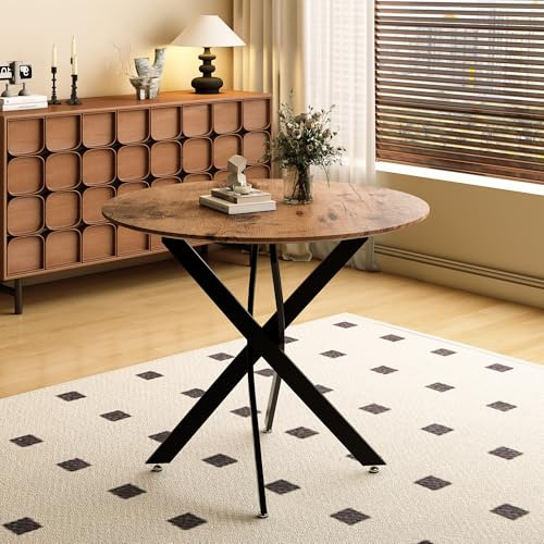 AOYA Esstisch Runder, Hölzerner Küchentisch, Retro Industrieller Esszimmertische für Esszimmer, Wohnzimmer, Küche, Braun 80x80x75cm