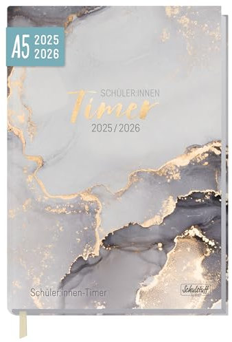 Schulstuff Schüler-Timer 2025/2026 A5 - organisiert durchs neue Schuljahr - Flexocover Schülerkalender, Schülerplaner, Hausaufgabenheft Grey Marble - nachhaltig & klimafreundlich