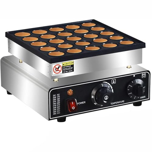 25Hole Pancake Maker, 850W Mini Dutch Pancake Pan Electric Nonstick Waffle Machine with 50-300℃ Adjustable Temperature & 5-Minute Timer for Crepes, Eggs, and More