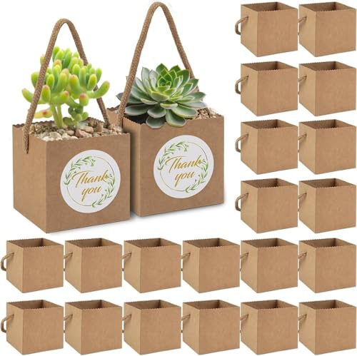 60 Pack Thank You Gift Bags Bulk 2.5 Inch Mini Kraft Paper Succulent Wrap Bags with Handles 60 Pcs Thank You Stickers Baby Shower Succulent Party Favors for Guests Wedding Graduation Teacher Staff